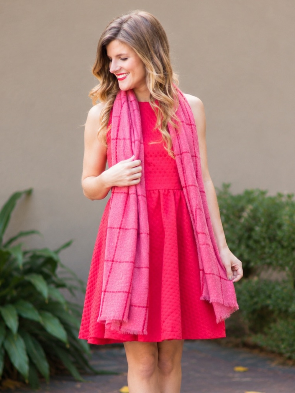 Old Navy Hot Pink & Red Plaid Oversized Scarf